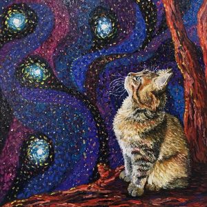 Fantastical Wonder (30x30 inches) Oils, textured finger painting by Saskia Skoric